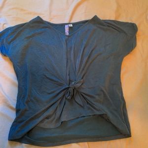 Beautiful medium dark turquoise Alya blouse with tie in the middle